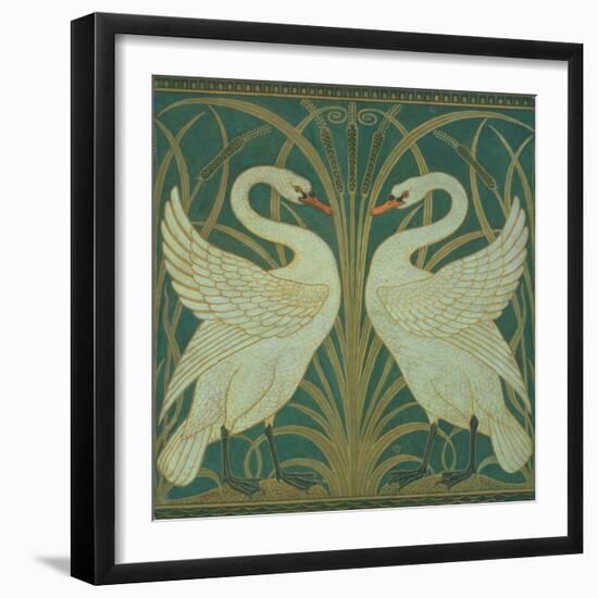 Wallpaper Design For Panel of Swan, Rush and Iris-Walter Crane-Framed Giclee Print