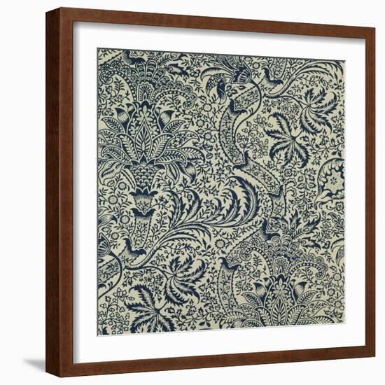 Wallpaper with Navy Blue Seaweed Style Design-William Morris-Framed Giclee Print