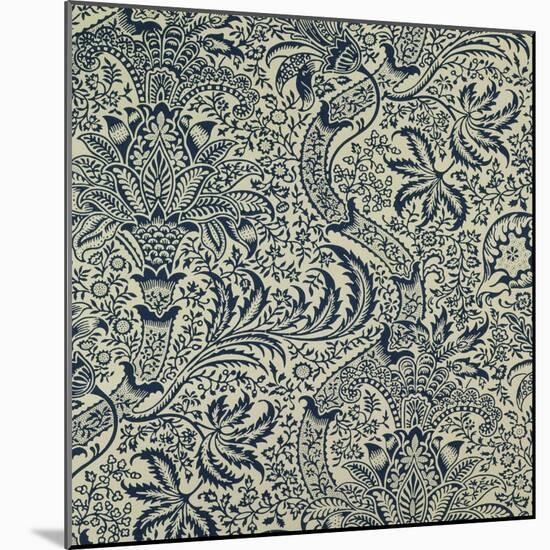 Wallpaper with Navy Blue Seaweed Style Design-William Morris-Mounted Giclee Print
