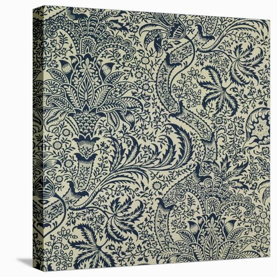 Wallpaper with Navy Blue Seaweed Style Design-William Morris-Stretched Canvas
