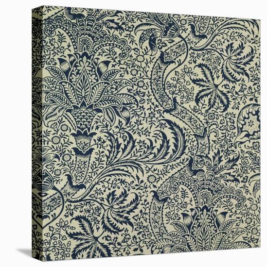 Wallpaper with Navy Blue Seaweed Style Design-William Morris-Stretched Canvas