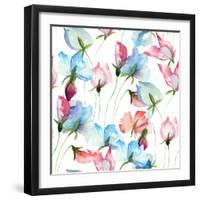 Wallpaper with Sweet Pea Flowers-Ateli-Framed Art Print