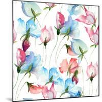 Wallpaper with Sweet Pea Flowers-Ateli-Mounted Art Print