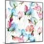 Wallpaper with Sweet Pea Flowers-Ateli-Mounted Art Print