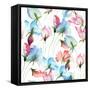 Wallpaper with Sweet Pea Flowers-Ateli-Framed Stretched Canvas