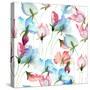 Wallpaper with Sweet Pea Flowers-Ateli-Stretched Canvas