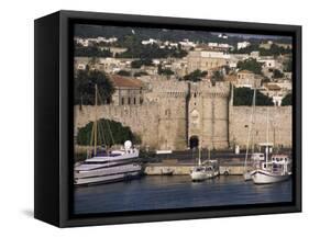 Walls of Old Town from Harbour, Rhodes, Dodecanese Islands, Greece-Ken Gillham-Framed Stretched Canvas