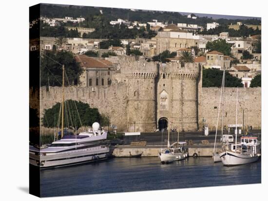 Walls of Old Town from Harbour, Rhodes, Dodecanese Islands, Greece-Ken Gillham-Stretched Canvas
