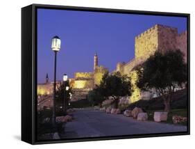 Walls Promenade and Tower of David at Dusk, Jerusalem, Israel, Middle East-Simanor Eitan-Framed Stretched Canvas