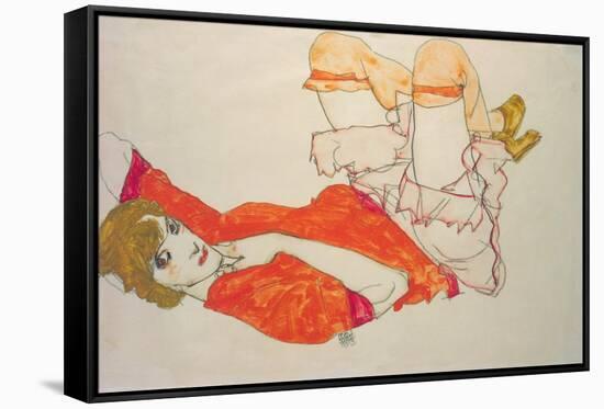 Wally in a Red Blouse with Knees Lifted Up, 1913-Egon Schiele-Framed Stretched Canvas