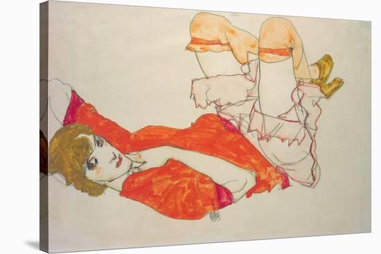 Wally in a Red Blouse with Knees Lifted Up, 1913-Egon Schiele-Stretched Canvas