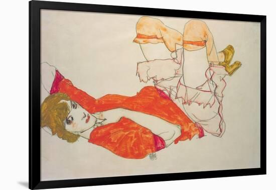 Wally in a Red Blouse with Knees Lifted Up, 1913-Egon Schiele-Framed Giclee Print