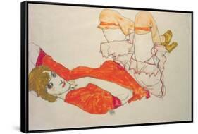Wally in a Red Blouse with Knees Lifted Up, 1913-Egon Schiele-Framed Stretched Canvas