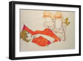 Wally in a Red Blouse with Knees Lifted Up, 1913-Egon Schiele-Framed Giclee Print