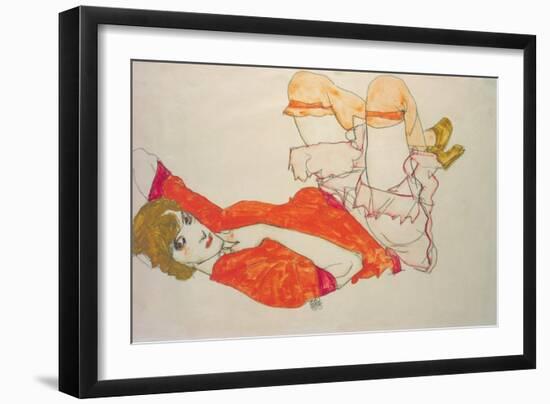 Wally in a Red Blouse with Knees Lifted Up, 1913-Egon Schiele-Framed Giclee Print