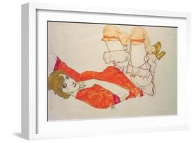 Wally in a Red Blouse with Knees Lifted Up, 1913-Egon Schiele-Framed Giclee Print