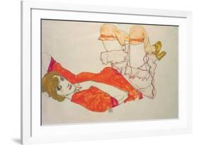 Wally in a Red Blouse with Knees Lifted Up, 1913-Egon Schiele-Framed Giclee Print