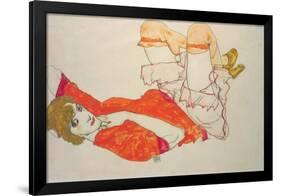 Wally in a Red Blouse with Knees Lifted Up, 1913-Egon Schiele-Framed Giclee Print