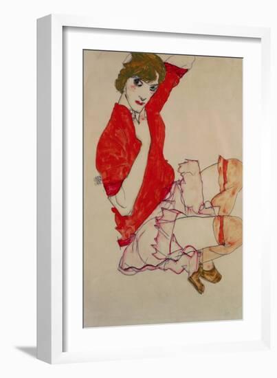 Wally in Red Blouse with Raised Knees, 1913-Egon Schiele-Framed Giclee Print