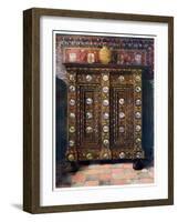 Walnut Kas Inlaid and with Painted Medallions of Delft Ware, 1910-Edwin Foley-Framed Giclee Print