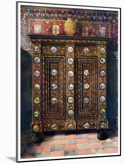 Walnut Kas Inlaid and with Painted Medallions of Delft Ware, 1910-Edwin Foley-Mounted Giclee Print