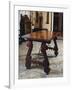 Walnut Table with Carved Legs and Lyre-Shaped Reinforcements in Wrought Iron, Spain-null-Framed Giclee Print