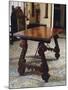 Walnut Table with Carved Legs and Lyre-Shaped Reinforcements in Wrought Iron, Spain-null-Mounted Giclee Print