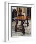 Walnut Table with Carved Legs and Lyre-Shaped Reinforcements in Wrought Iron, Spain-null-Framed Giclee Print