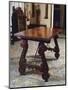 Walnut Table with Carved Legs and Lyre-Shaped Reinforcements in Wrought Iron, Spain-null-Mounted Giclee Print