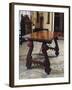 Walnut Table with Carved Legs and Lyre-Shaped Reinforcements in Wrought Iron, Spain-null-Framed Giclee Print