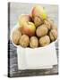 Walnuts and Apples on Cloth in White Bowl-null-Stretched Canvas