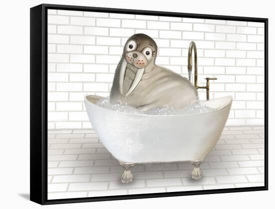 Walrus In Bathtub-Matthew Piotrowicz-Framed Stretched Canvas