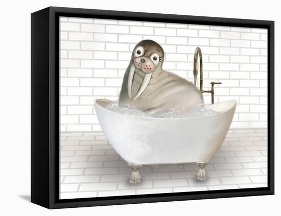 Walrus In Bathtub-Matthew Piotrowicz-Framed Stretched Canvas