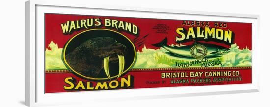Walrus Salmon Can Label - Harkanock, AK-Lantern Press-Framed Premium Giclee Print