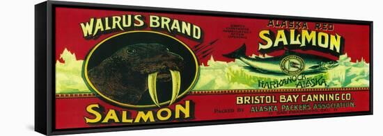 Walrus Salmon Can Label - Harkanock, AK-Lantern Press-Framed Stretched Canvas