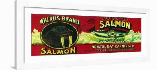 Walrus Salmon Can Label - Harkanock, AK-Lantern Press-Framed Art Print