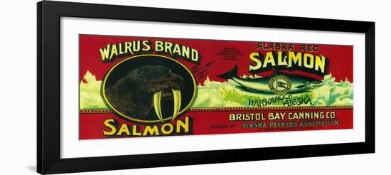 Walrus Salmon Can Label - Harkanock, AK-Lantern Press-Framed Art Print