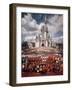 Walt Disney Characters and Park Staff Posing En Masse in Front of Cinderella's Castle-Yale Joel-Framed Photographic Print