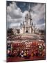 Walt Disney Characters and Park Staff Posing En Masse in Front of Cinderella's Castle-Yale Joel-Mounted Photographic Print