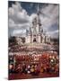 Walt Disney Characters and Park Staff Posing En Masse in Front of Cinderella's Castle-Yale Joel-Mounted Photographic Print