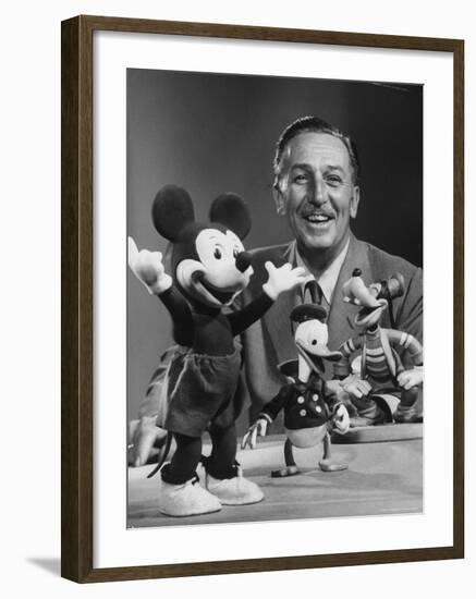 Walt Disney, of Walt Disney Studios, Posing with Some Famous Cartoon Characters-J^ R^ Eyerman-Framed Premium Photographic Print