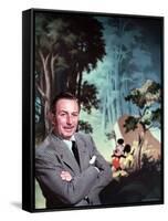 Walt Disney Posing Against Landscape Backdrop Containing Mickey Mouse-Alfred Eisenstaedt-Framed Stretched Canvas