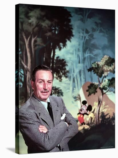 Walt Disney Posing Against Landscape Backdrop Containing Mickey Mouse-Alfred Eisenstaedt-Stretched Canvas