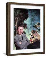 Walt Disney Posing Against Landscape Backdrop Containing Mickey Mouse-Alfred Eisenstaedt-Framed Premium Photographic Print