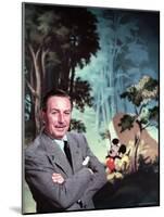 Walt Disney Posing Against Landscape Backdrop Containing Mickey Mouse-Alfred Eisenstaedt-Mounted Premium Photographic Print