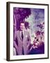 Walt Disney Posing Against Landscape Backdrop Containing Mickey Mouse-Alfred Eisenstaedt-Framed Premium Photographic Print