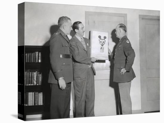 Walt Disney Showing a Sketch of Mickey Mouse Gas Mask to Chemical Warfare Officer-null-Stretched Canvas