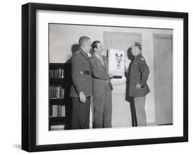 Walt Disney Showing a Sketch of Mickey Mouse Gas Mask to Chemical Warfare Officer-null-Framed Photo