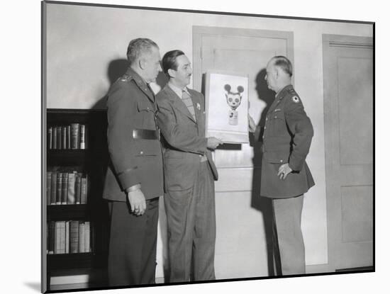 Walt Disney Showing a Sketch of Mickey Mouse Gas Mask to Chemical Warfare Officer-null-Mounted Photo