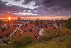 Sweden, Gotland Island, Visby, high angle city view, dusk-Walter Bibikow-Photographic Print